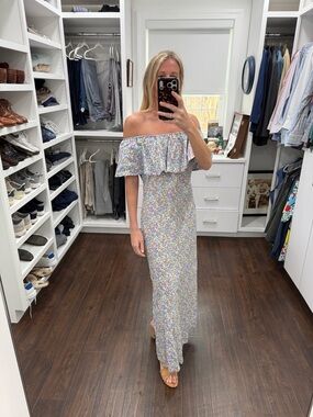 Nina Blanc Off-Shoulder Floral Maxi Dress in Lavender S